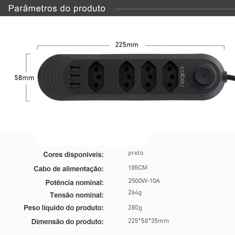 Extensão Elétrica com Porta USB